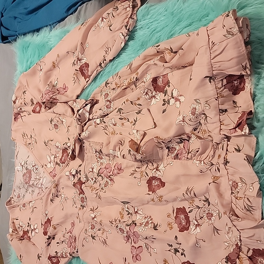 Faux wrap blush floral dress with pockets xxl